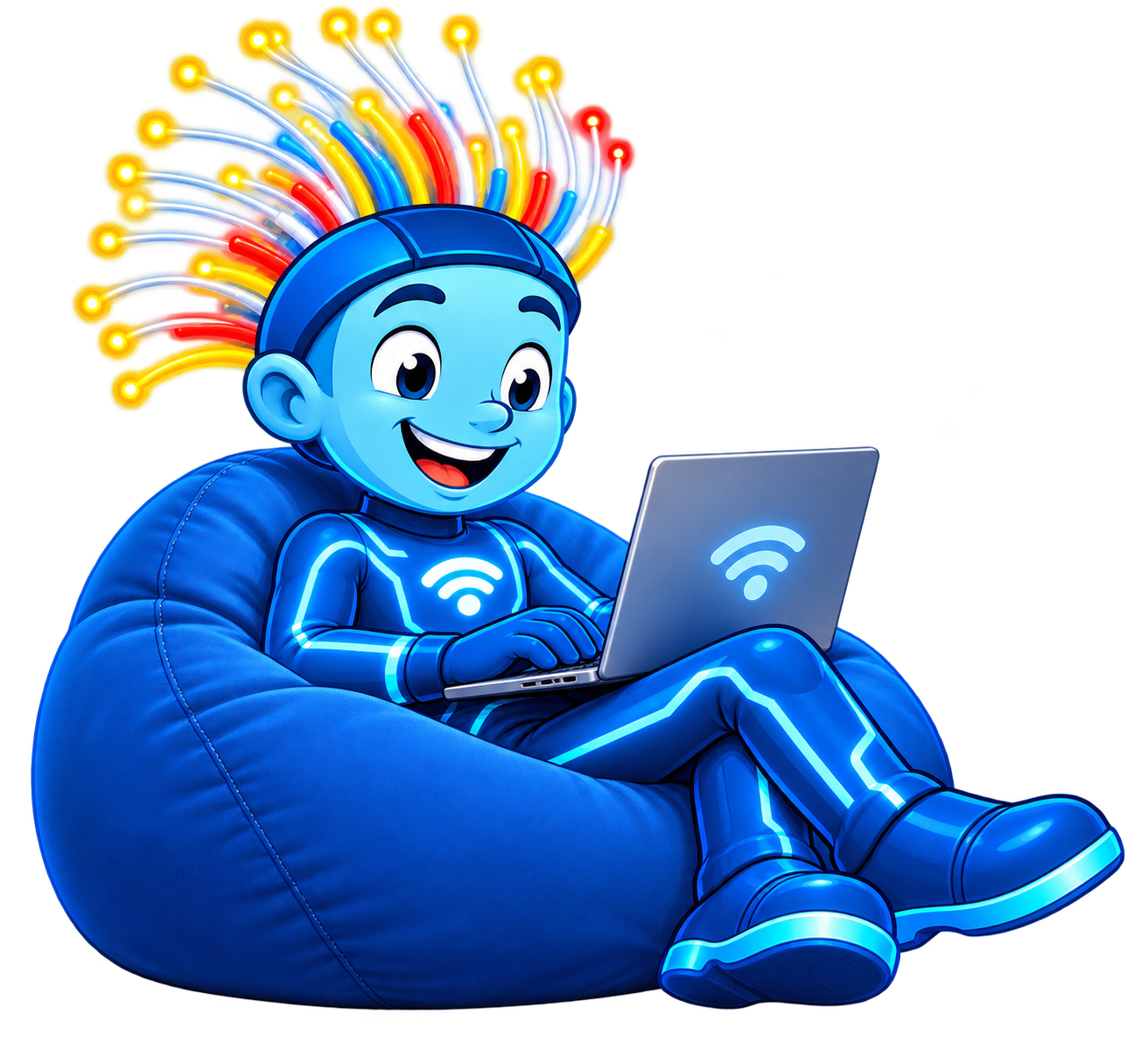 Mascota Conectv con laptop y WiFi